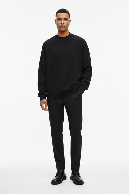 Black Waffle Knit Sweater – Male Model Studio Shot