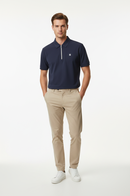 Navy Zip Polo – Male Model Studio Shot