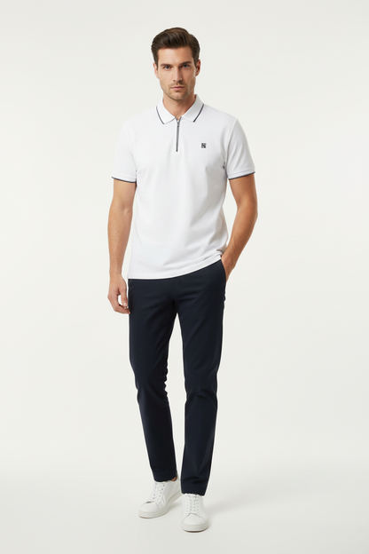 White Zip Polo – Male Model Studio Shot